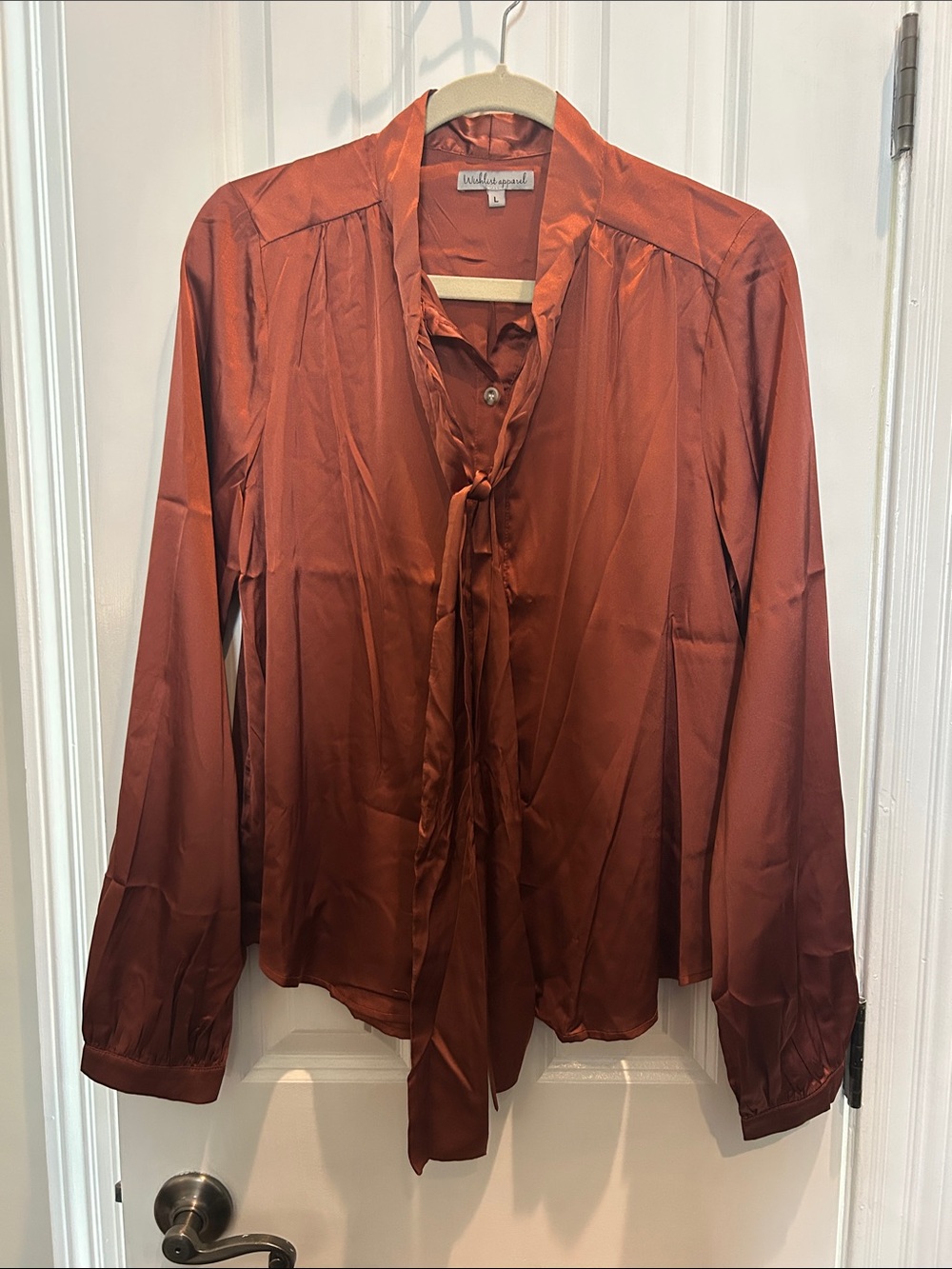 Wishlist Rust Satin Tie-Neck Blouse
